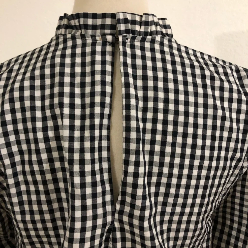Zara Women’s Black and White Checkered Long Sleeves Blouse